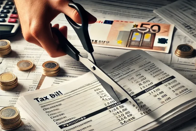 Έκπτωση Έως 50% στα Πρόστιμα από την Εφορία 4 a person cutting a tax bill with scissors